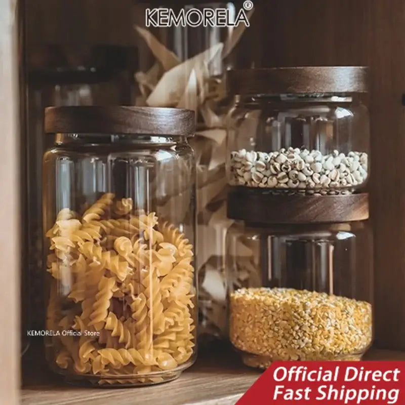 DecorBites™ Glass Airtight Canister with Wooden Lid | Versatile Kitchen Storage Solution