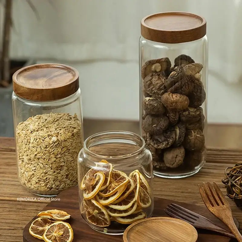 DecorBites™ Glass Airtight Canister with Wooden Lid | Versatile Kitchen Storage Solution