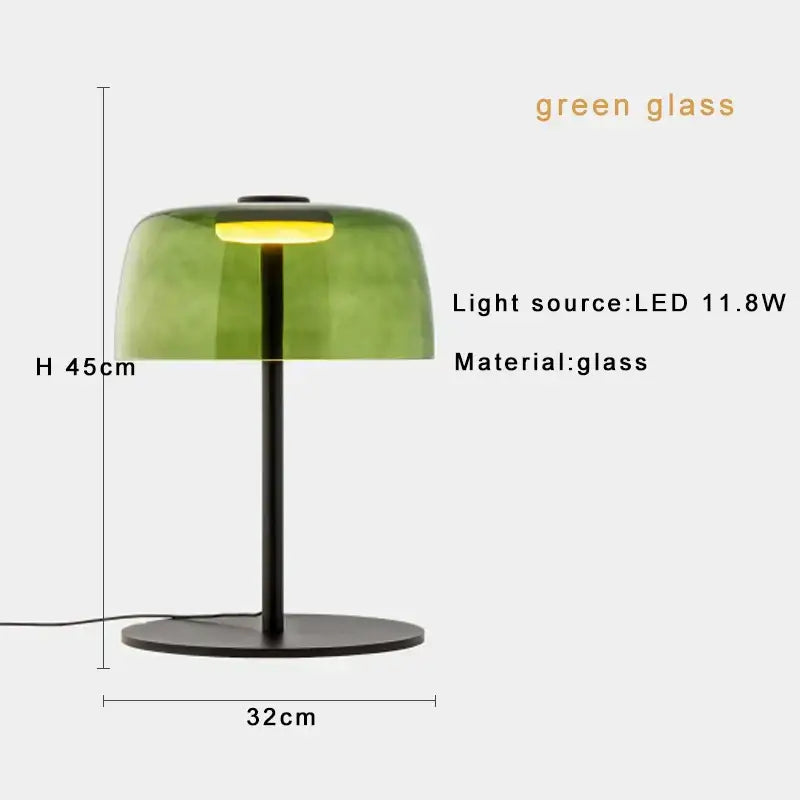 DecorBites™ Glass Amber Green LED Table Lamp Nightstand Bedroom Living Room Decor