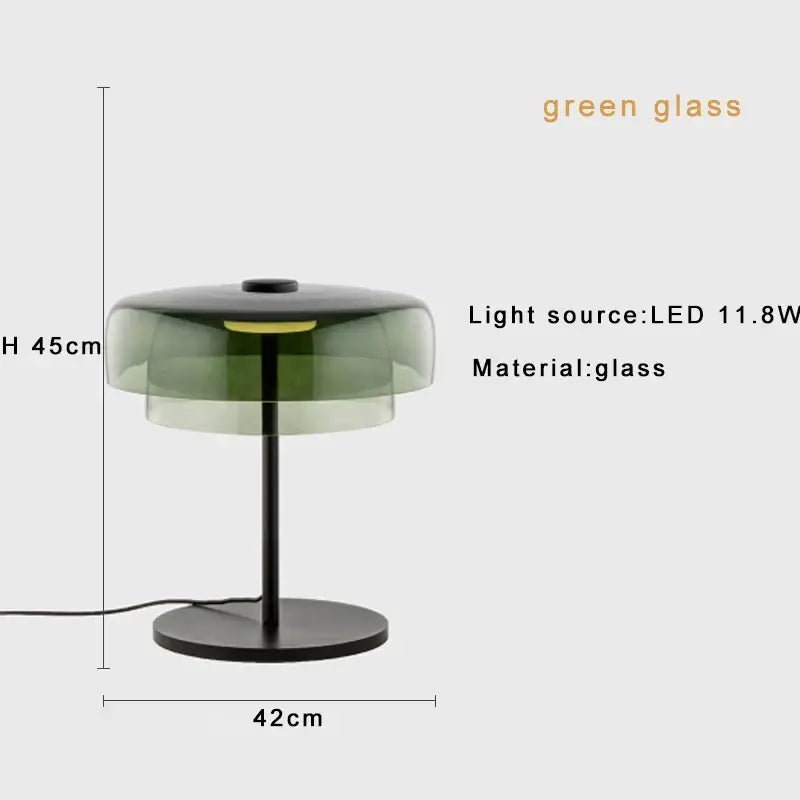 DecorBites™ Glass Amber Green LED Table Lamp Nightstand Bedroom Living Room Decor