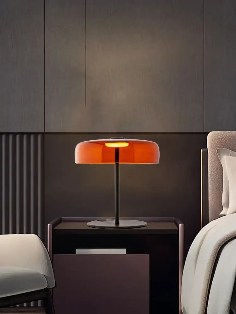DecorBites™ Glass Amber Green LED Table Lamp Nightstand Bedroom Living Room Decor