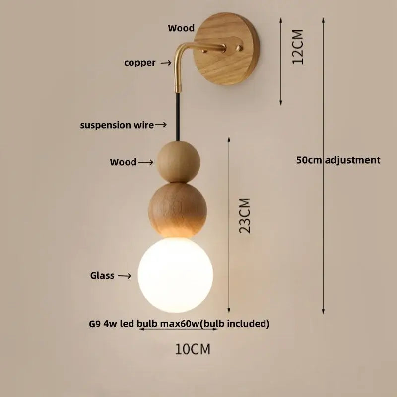DecorBites™ Glass and Wood Adjustable Wall Light for Living Room and Bedroom