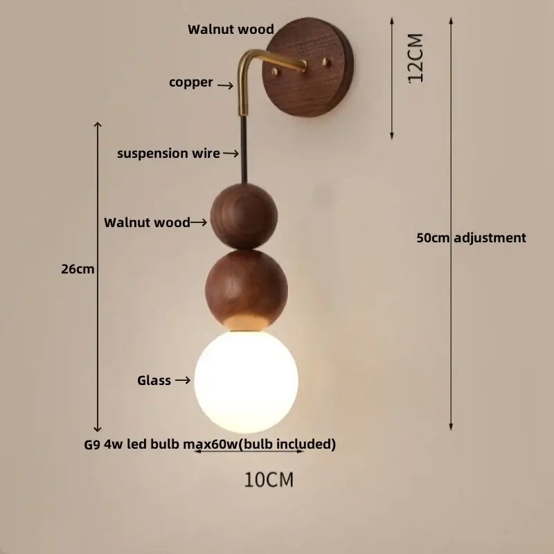 DecorBites™ Glass and Wood Adjustable Wall Light for Living Room and Bedroom