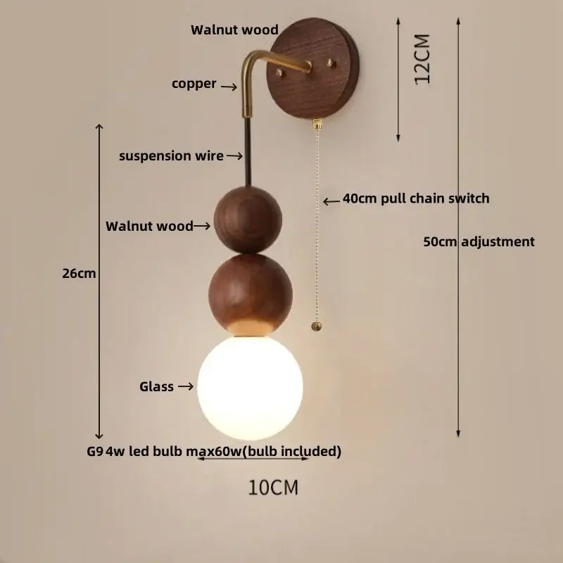 DecorBites™ Glass and Wood Adjustable Wall Light for Living Room and Bedroom