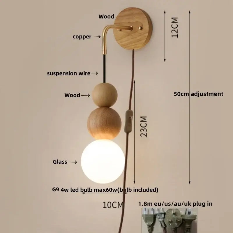 DecorBites™ Glass and Wood Adjustable Wall Light for Living Room and Bedroom