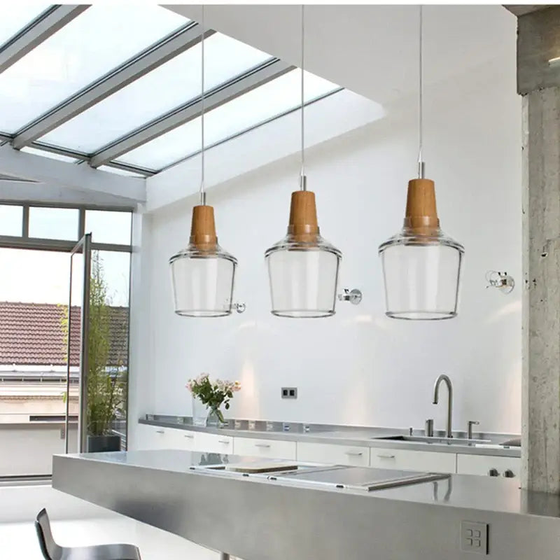 DecorBites™ Glass and Wood Pendant Light for Modern American Retro Dining Loft Decor