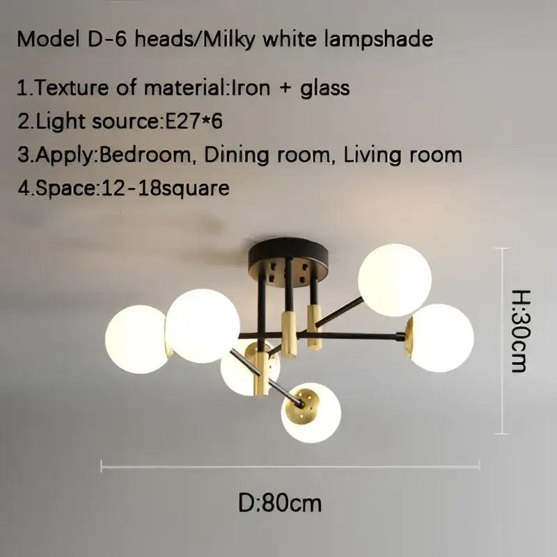 DecorBites™ Glass Ball Black Chandelier - Nordic Round Dining Table Ceiling Chandelier