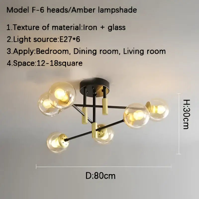 DecorBites™ Glass Ball Black Chandelier - Nordic Round Dining Table Ceiling Chandelier