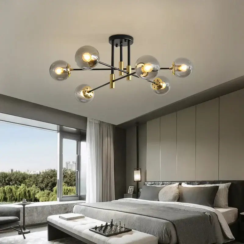 DecorBites™ Glass Ball Black Chandelier - Nordic Round Dining Table Ceiling Chandelier