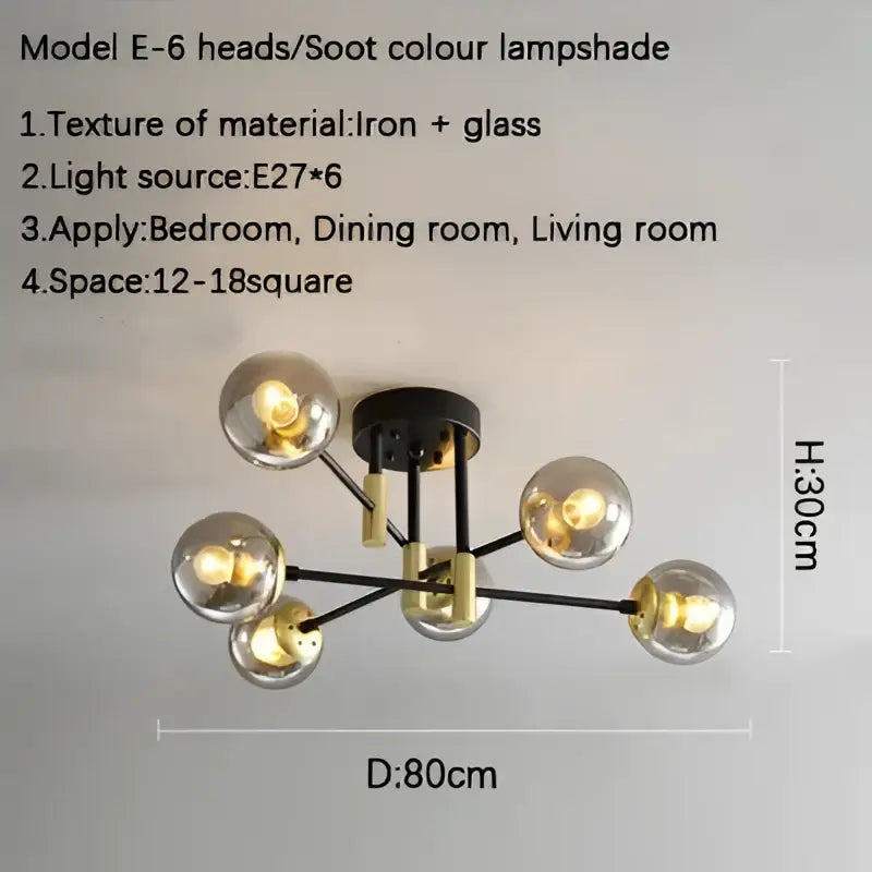 DecorBites™ Glass Ball Black Chandelier - Nordic Round Dining Table Ceiling Chandelier