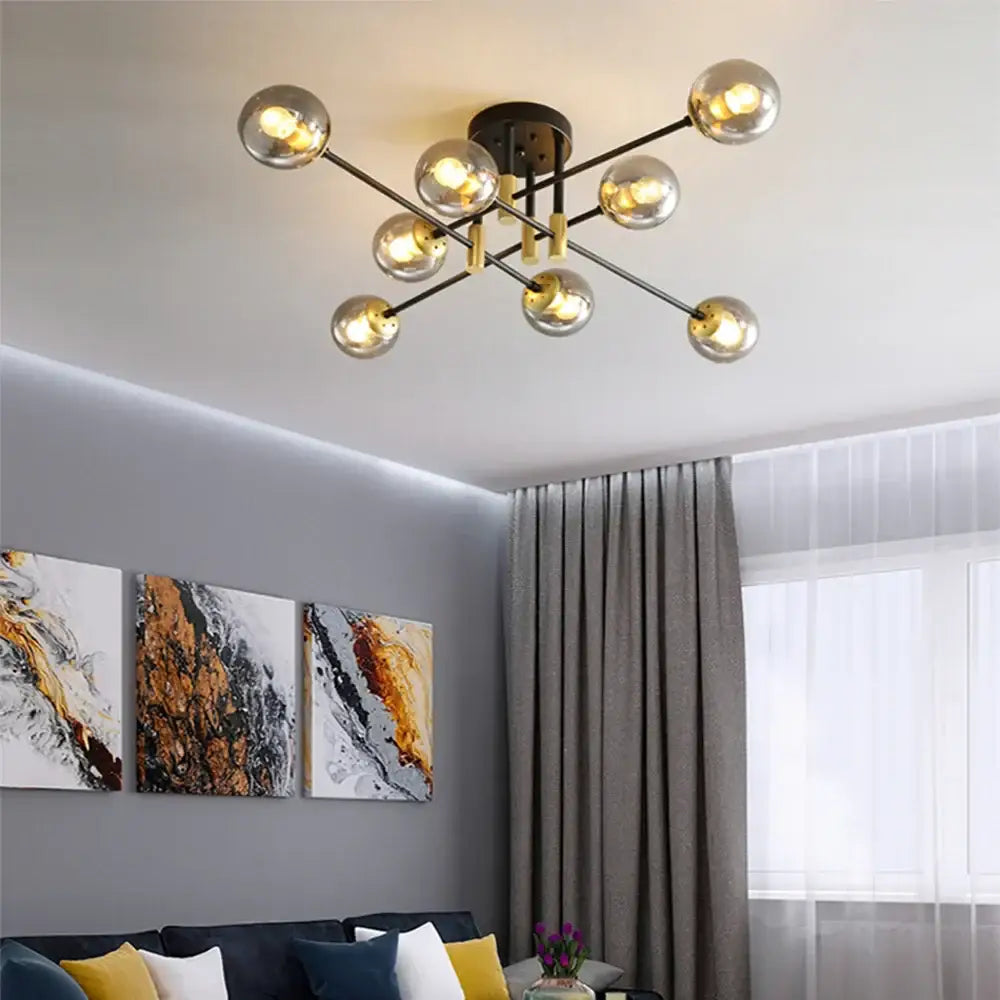 DecorBites™ Glass Ball Black Chandelier - Nordic Round Dining Table Ceiling Chandelier