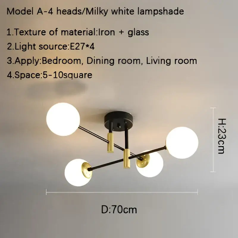 DecorBites™ Glass Ball Black Chandelier - Nordic Round Dining Table Ceiling Chandelier