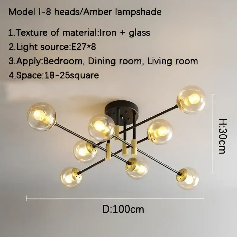 DecorBites™ Glass Ball Black Chandelier - Nordic Round Dining Table Ceiling Chandelier