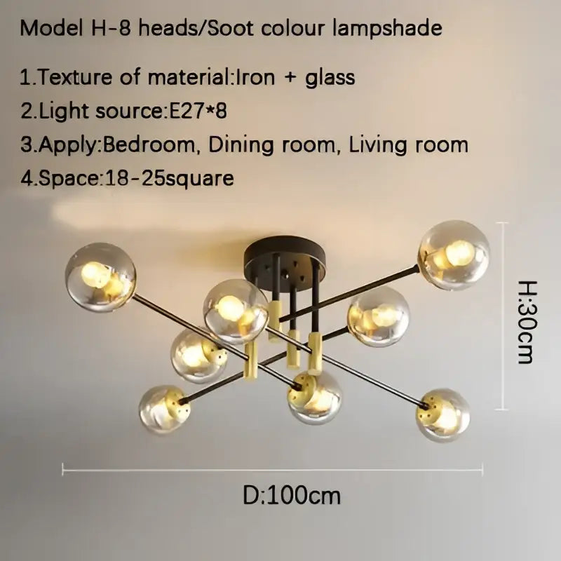 DecorBites™ Glass Ball Black Chandelier - Nordic Round Dining Table Ceiling Chandelier