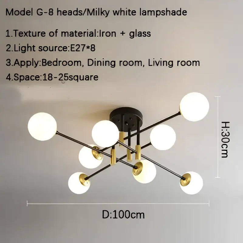 DecorBites™ Glass Ball Black Chandelier - Nordic Round Dining Table Ceiling Chandelier