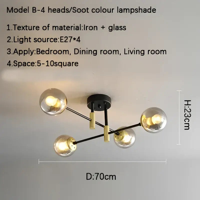 DecorBites™ Glass Ball Black Chandelier - Nordic Round Dining Table Ceiling Chandelier
