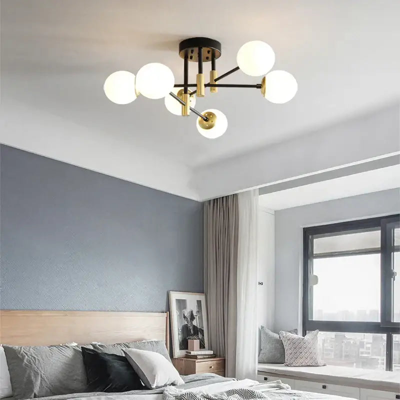 DecorBites™ Glass Ball Black Chandelier - Nordic Round Dining Table Ceiling Chandelier