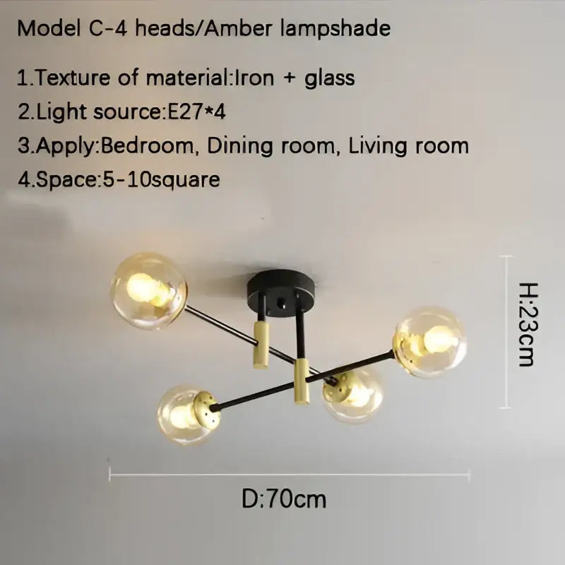 DecorBites™ Glass Ball Black Chandelier - Nordic Round Dining Table Ceiling Chandelier