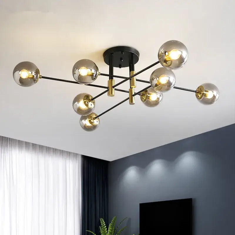 DecorBites™ Glass Ball Black Chandelier - Nordic Round Dining Table Ceiling Chandelier