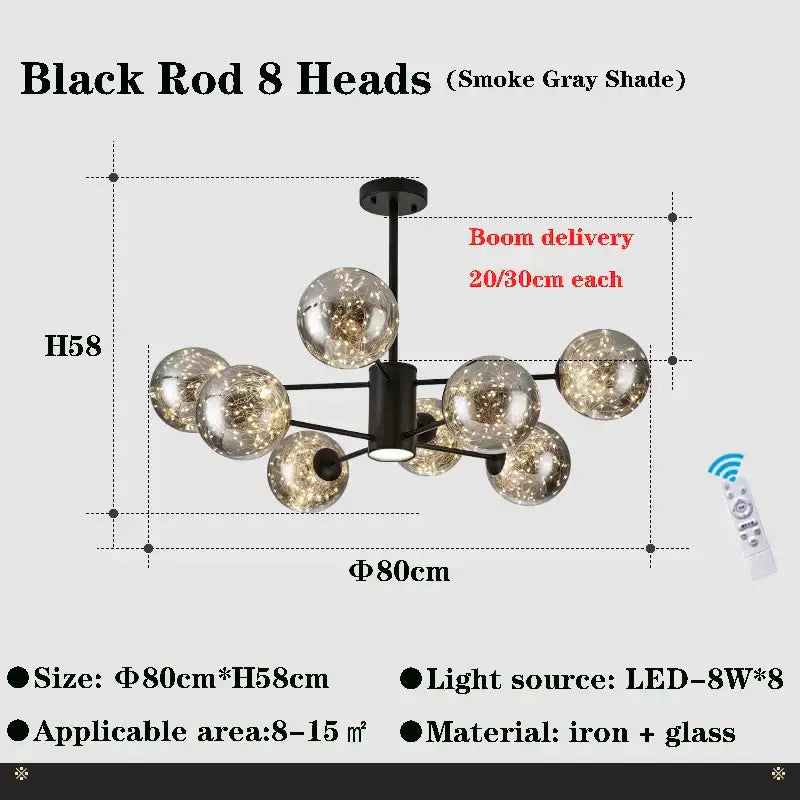 DecorBites™ Glass Ball Branch Chandelier: Modern LED Crystal Ceiling Lighting for Living Room