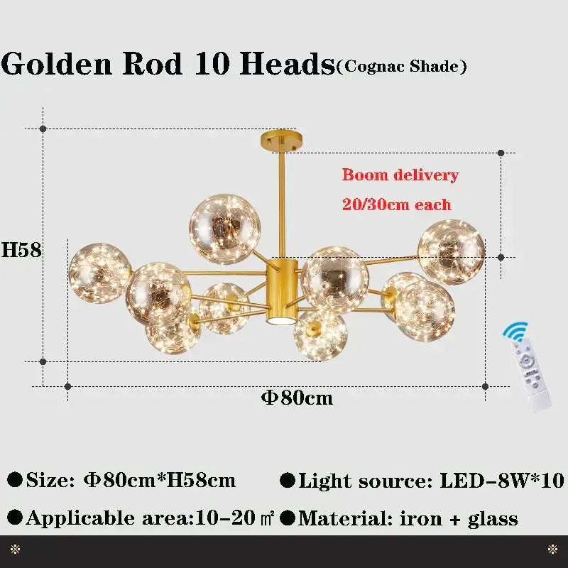 DecorBites™ Glass Ball Branch Chandelier: Modern LED Crystal Ceiling Lighting for Living Room