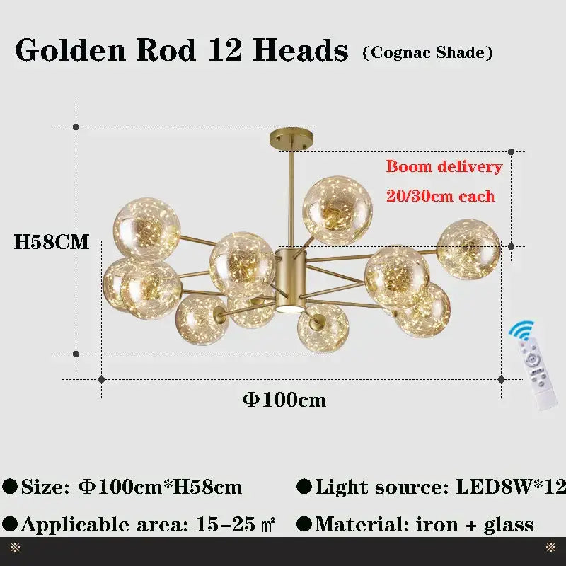 DecorBites™ Glass Ball Branch Chandelier: Modern LED Crystal Ceiling Lighting for Living Room