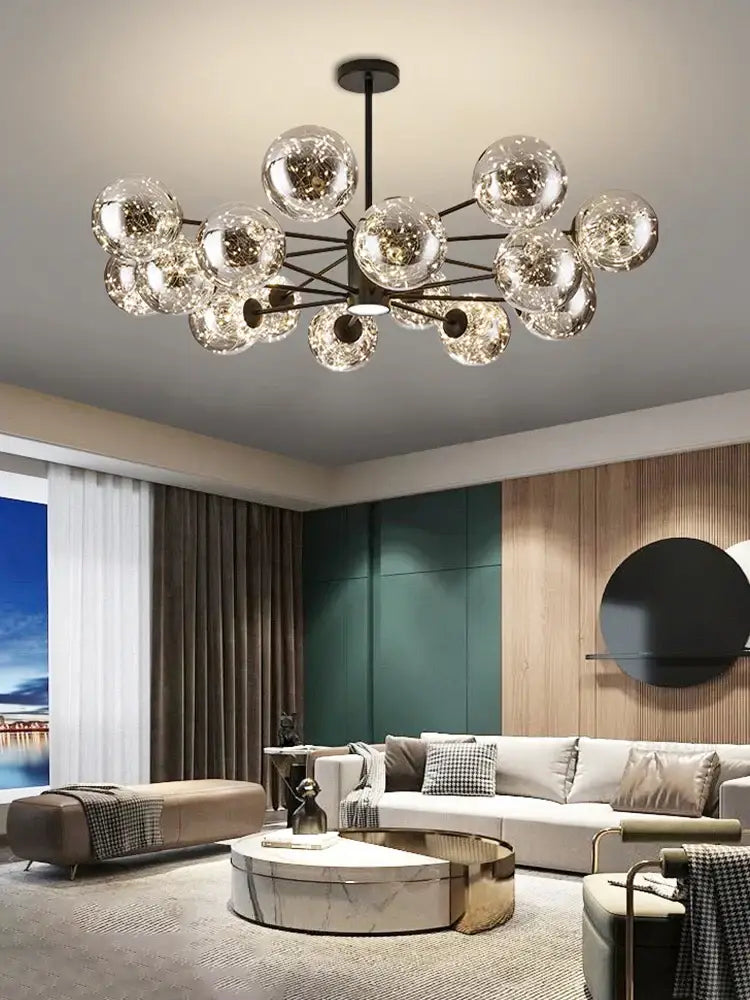 DecorBites™ Glass Ball Branch Chandelier: Modern LED Crystal Ceiling Lighting for Living Room