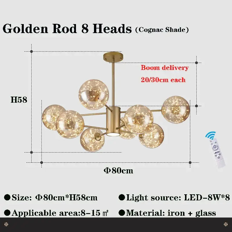 DecorBites™ Glass Ball Branch Chandelier: Modern LED Crystal Ceiling Lighting for Living Room