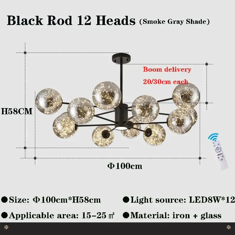 DecorBites™ Glass Ball Branch Chandelier: Modern LED Crystal Ceiling Lighting for Living Room