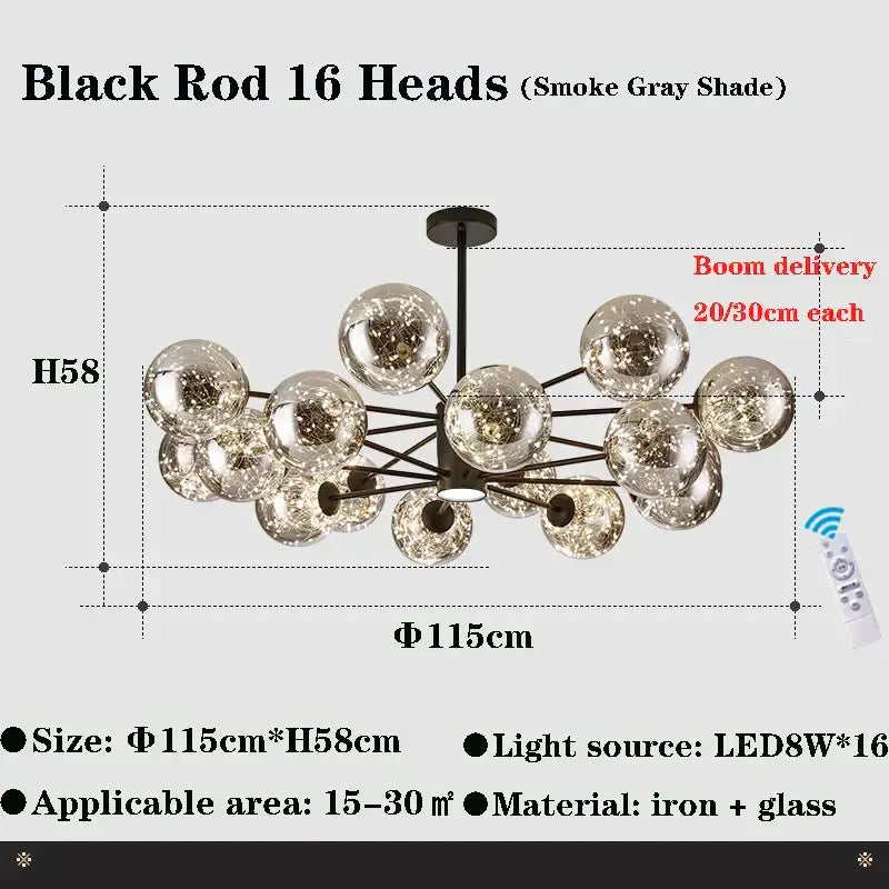 DecorBites™ Glass Ball Branch Chandelier: Modern LED Crystal Ceiling Lighting for Living Room
