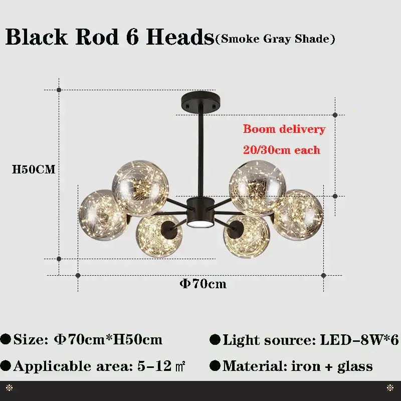 DecorBites™ Glass Ball Branch Chandelier: Modern LED Crystal Ceiling Lighting for Living Room