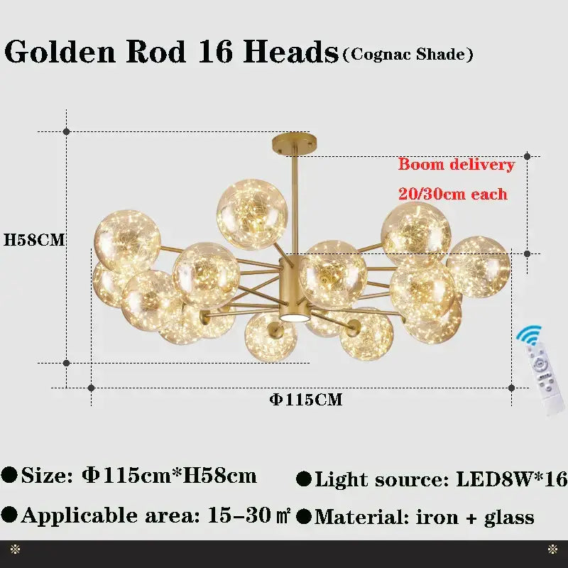 DecorBites™ Glass Ball Branch Chandelier: Modern LED Crystal Ceiling Lighting for Living Room