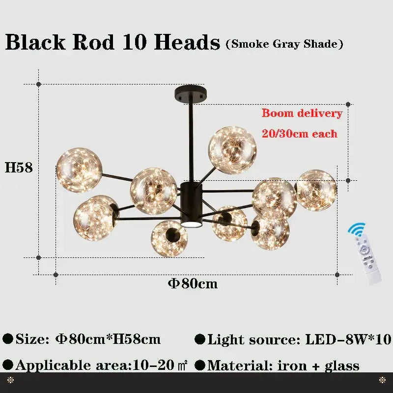DecorBites™ Glass Ball Branch Chandelier: Modern LED Crystal Ceiling Lighting for Living Room