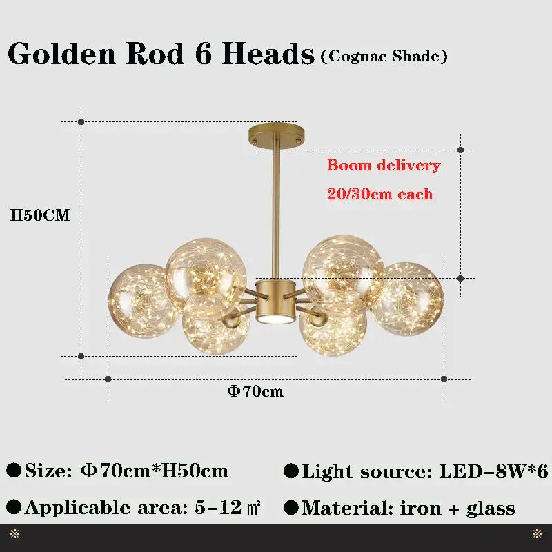 DecorBites™ Glass Ball Branch Chandelier: Modern LED Crystal Ceiling Lighting for Living Room