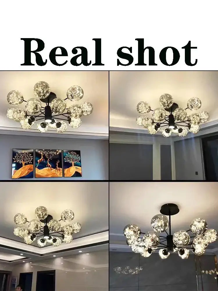 DecorBites™ Glass Ball Branch Chandelier: Modern LED Crystal Ceiling Lighting for Living Room