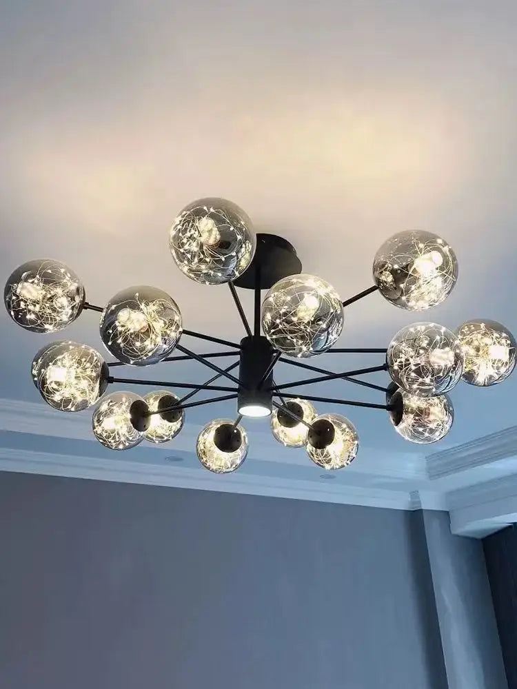 DecorBites™ Glass Ball Branch Chandelier: Modern LED Crystal Ceiling Lighting for Living Room