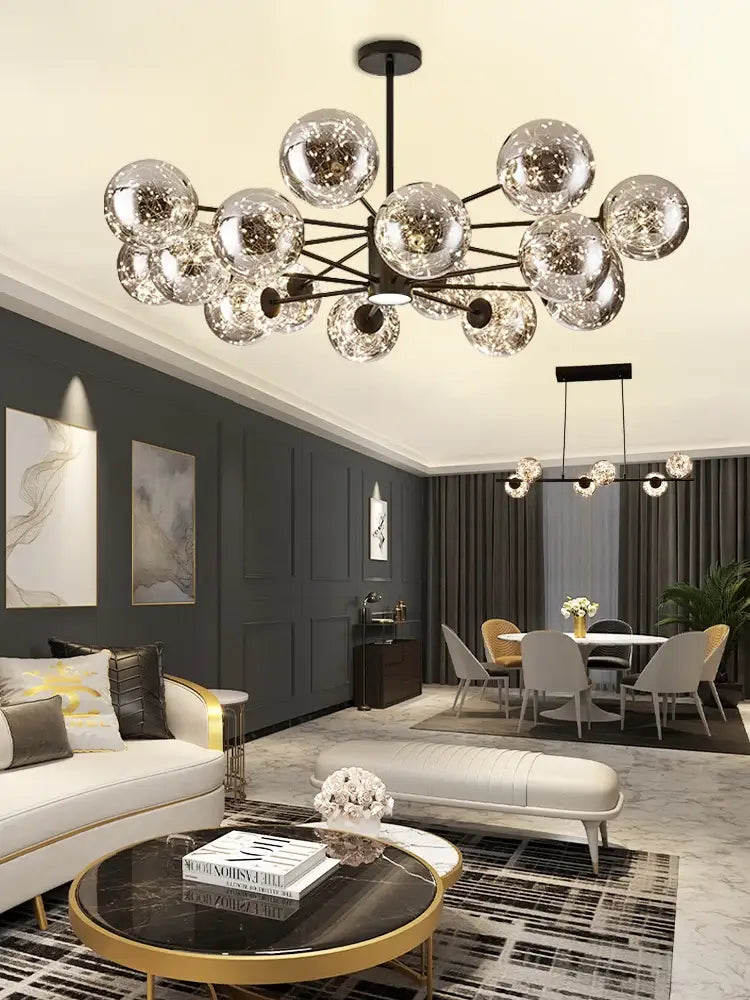 DecorBites™ Glass Ball Branch Chandelier: Modern LED Crystal Ceiling Lighting for Living Room