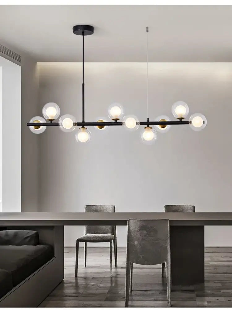 Modern black metal decorbites™ ball ceiling chandelier with spherical glass ball bulbs for dining room lighting