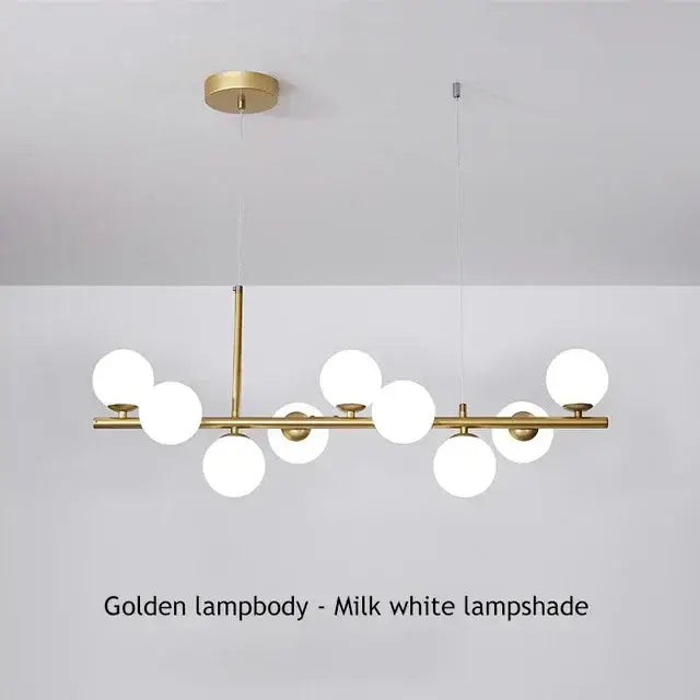 DecorBites™ glass ball ceiling chandelier with polished brass frame and milk white glass ball lampshades for home lighting