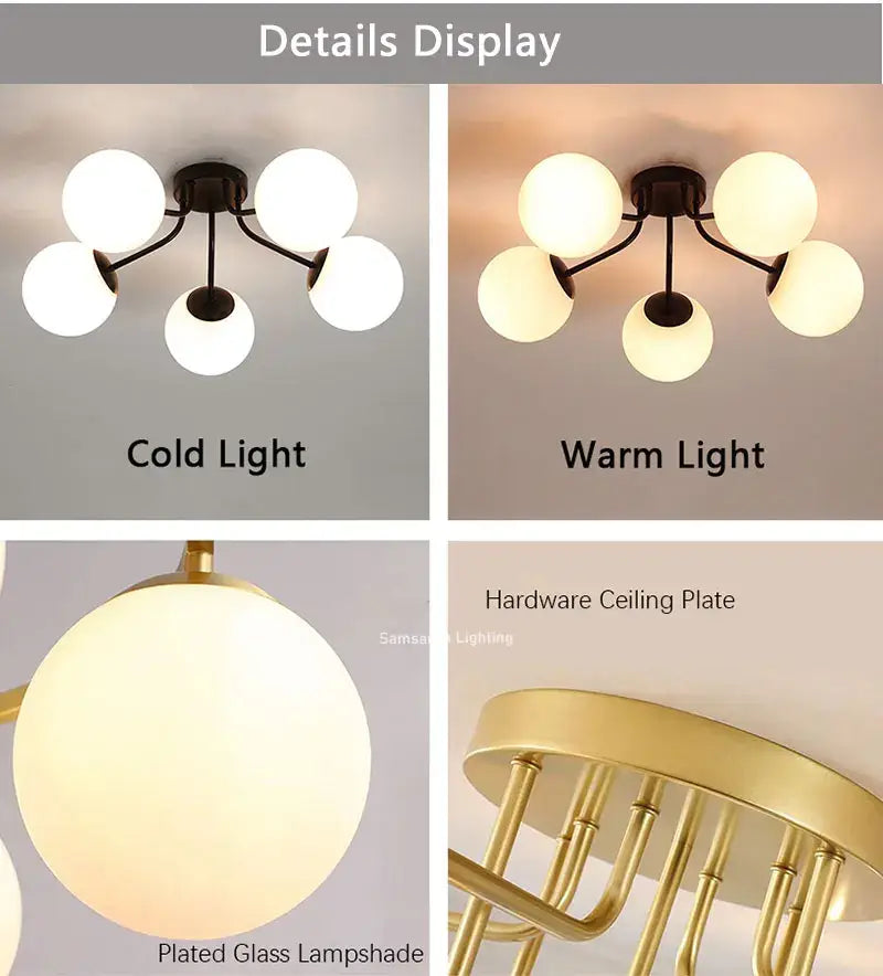 DecorBites™ Glass Ball Ceiling Chandelier Pendant Lamp for Modern Living Bedroom
