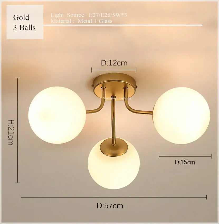 DecorBites™ Glass Ball Ceiling Chandelier Pendant Lamp for Modern Living Bedroom