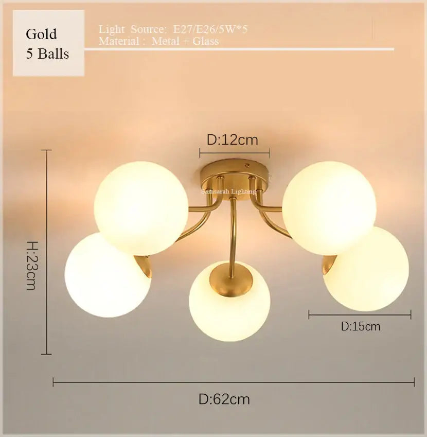 DecorBites™ Glass Ball Ceiling Chandelier Pendant Lamp for Modern Living Bedroom