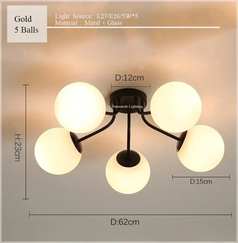 DecorBites™ Glass Ball Ceiling Chandelier Pendant Lamp for Modern Living Bedroom