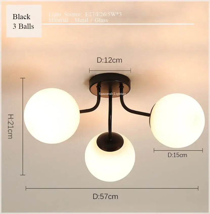 DecorBites™ Glass Ball Ceiling Chandelier Pendant Lamp for Modern Living Bedroom