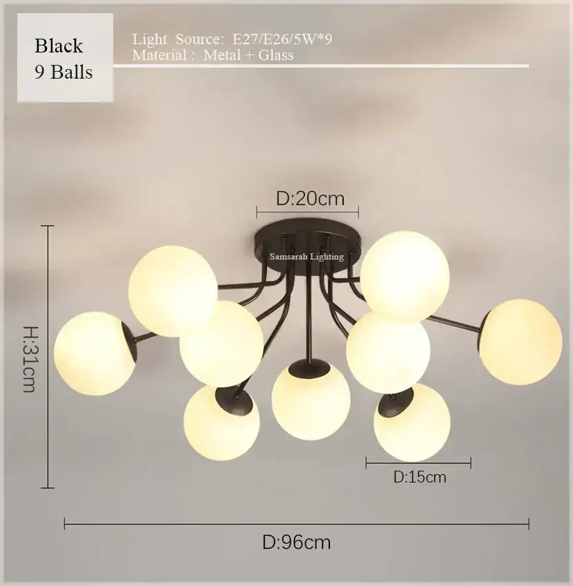 DecorBites™ Glass Ball Ceiling Chandelier Pendant Lamp for Modern Living Bedroom