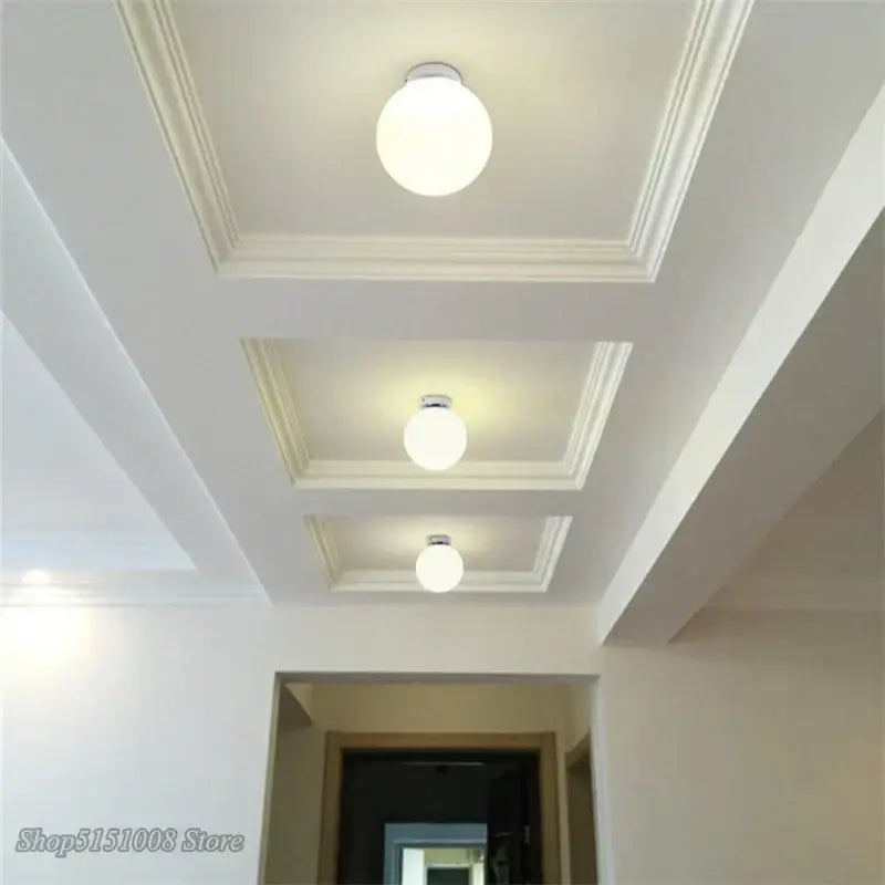 DecorBites™ Glass Ball Ceiling Light: Modern Round White Fixture for Kitchen, Small Globe Lamp