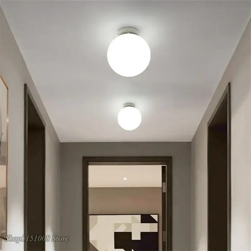 DecorBites™ Glass Ball Ceiling Light: Modern Round White Fixture for Kitchen, Small Globe Lamp
