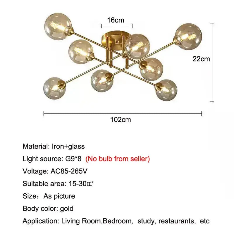 DecorBites™ Glass Ball Chandelier for Living Room, Bedroom, and Study