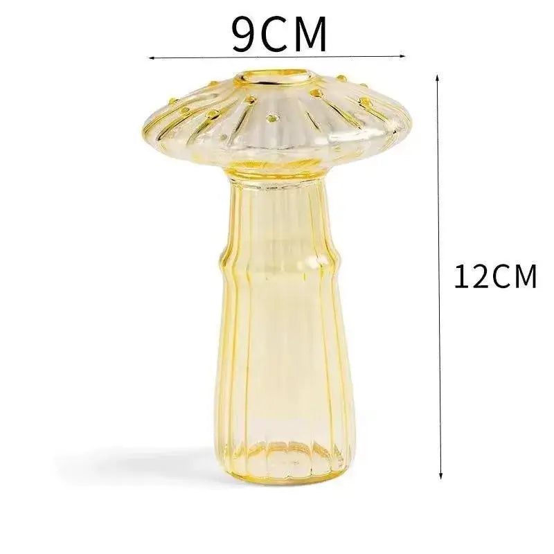 Decorbites™ translucent yellow glass mushroom hydroponic planter with fluted top and vertical ridges for home and garden