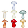 Set of six colorful translucent glass mushroom shaped vases by decorbites for home decor in blue green amber and red